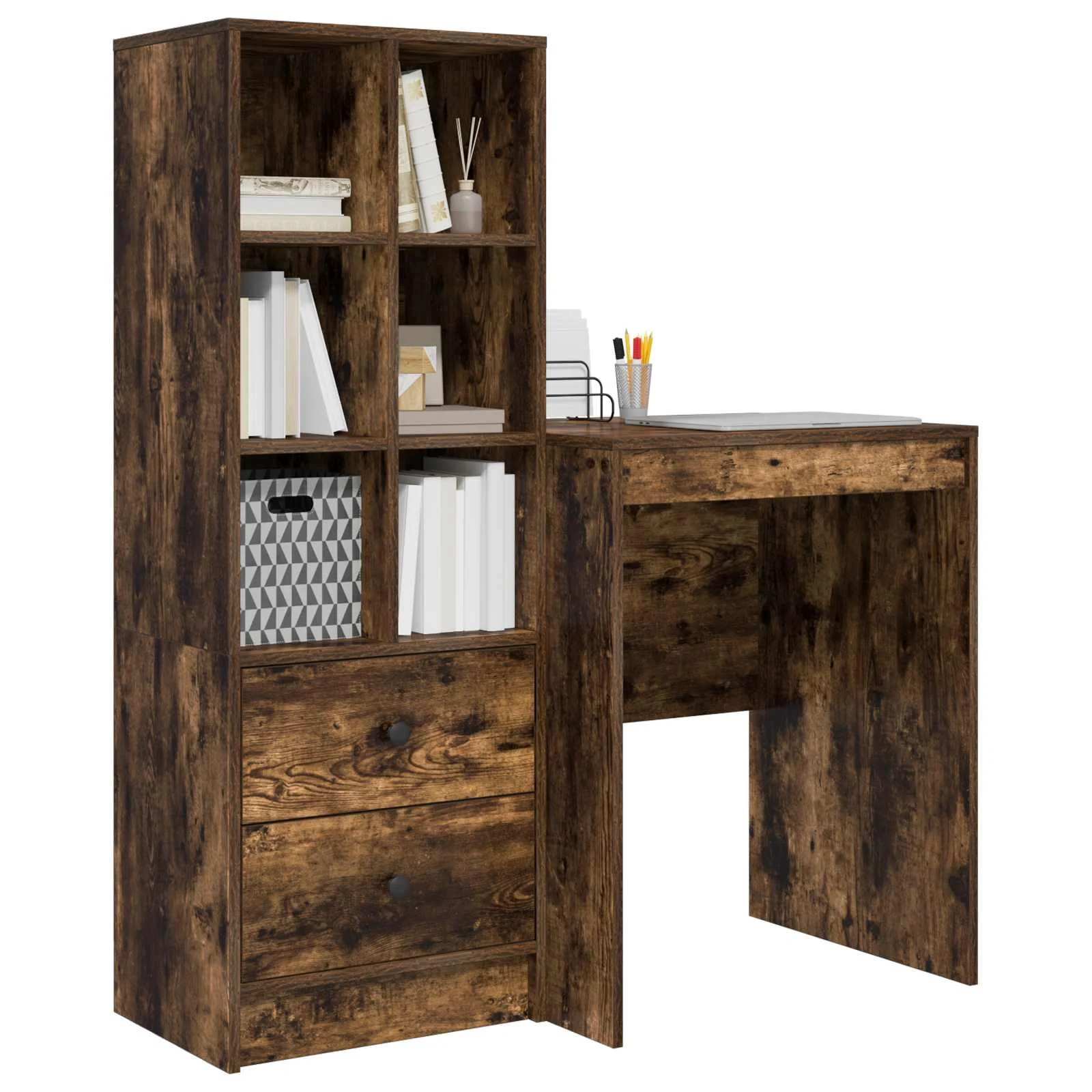 Bureau en 2 éléments 105,5 x 50 x 127 cm chêne fumé – vue de détail