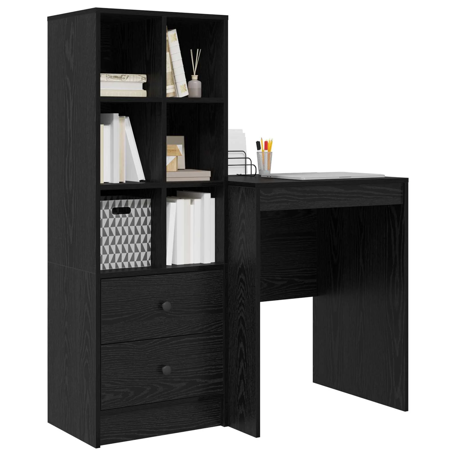 Bureau en 2 éléments 105,5 x 50 x 127 cm chêne noir – vue de détail