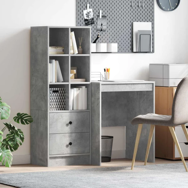 Bureau en 2 éléments 105,5 x 50 x 127 cm gris béton – vue d’ensemble
