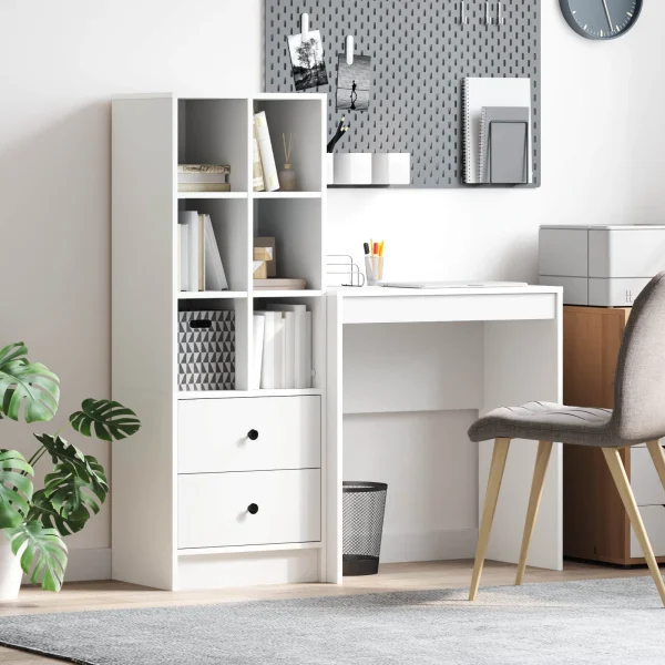 Bureau en 2 éléments 115,5 x 40 x 127 cm blanc – vue d’ensemble