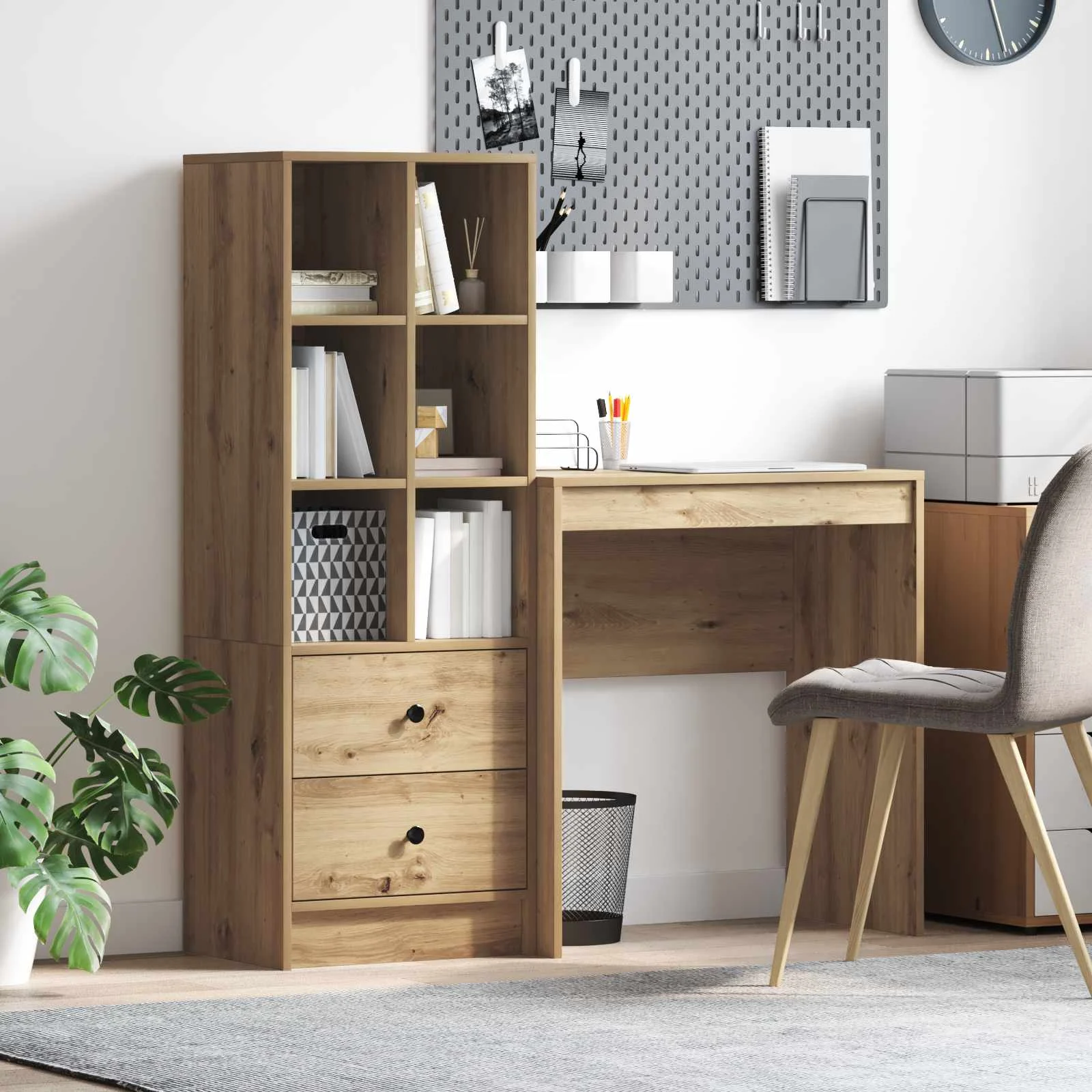 Bureau en 2 éléments 115,5 x 40 x 127 cm chêne artisanal – vue d’ensemble