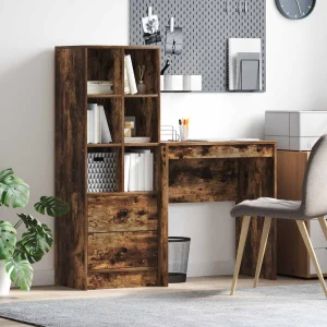 Bureau en 2 éléments 115,5 x 40 x 127 cm chêne fumé – vue d’ensemble