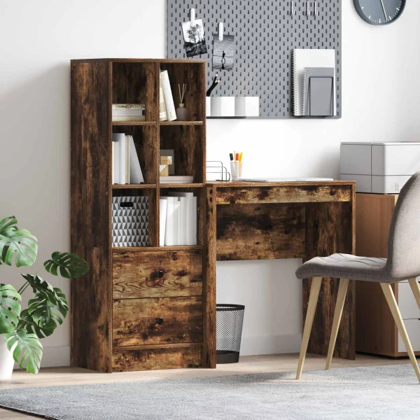 Bureau en 2 éléments 115,5 x 40 x 127 cm chêne fumé – vue d’ensemble