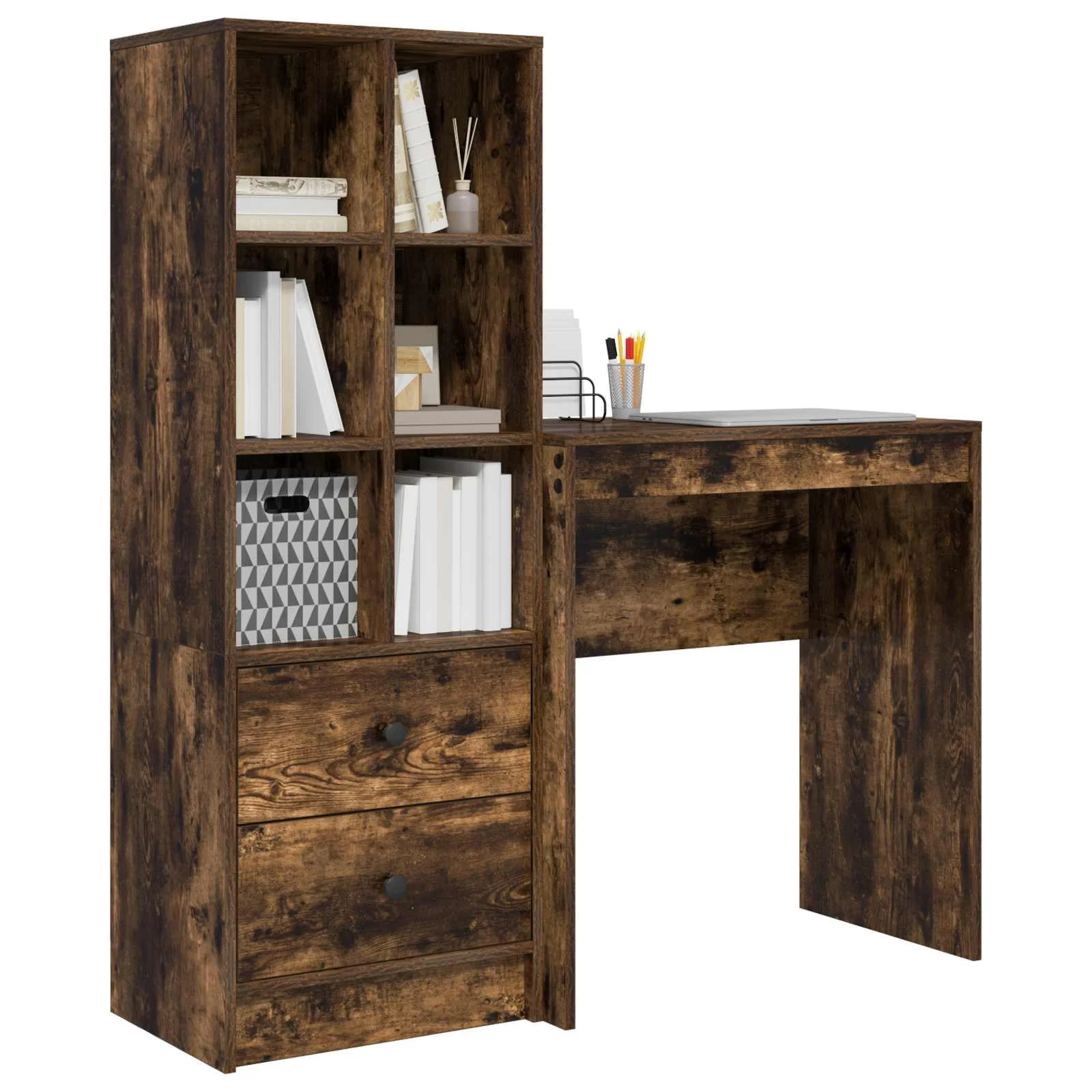 Bureau en 2 éléments 115,5 x 40 x 127 cm chêne fumé – vue de détail