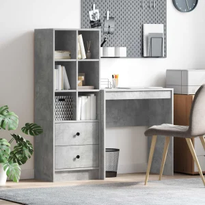 Bureau en 2 éléments 115,5 x 40 x 127 cm gris béton – vue d’ensemble