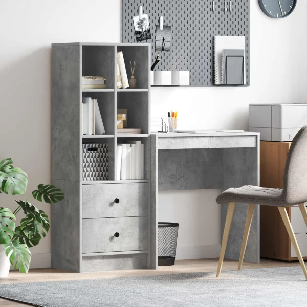 Bureau en 2 éléments 115,5 x 40 x 127 cm gris béton – vue d’ensemble