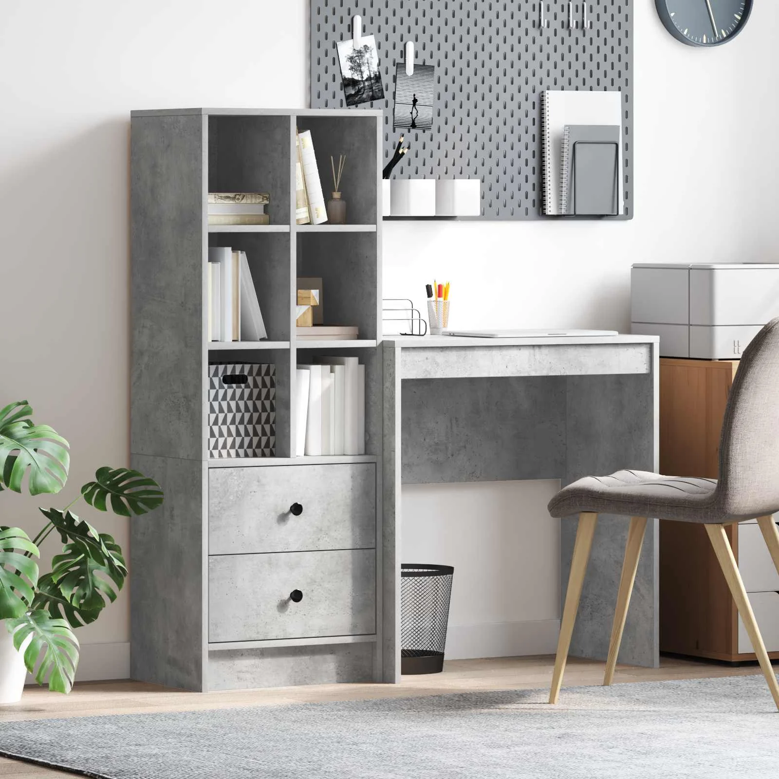Bureau en 2 éléments 115,5 x 40 x 127 cm gris béton – vue d’ensemble