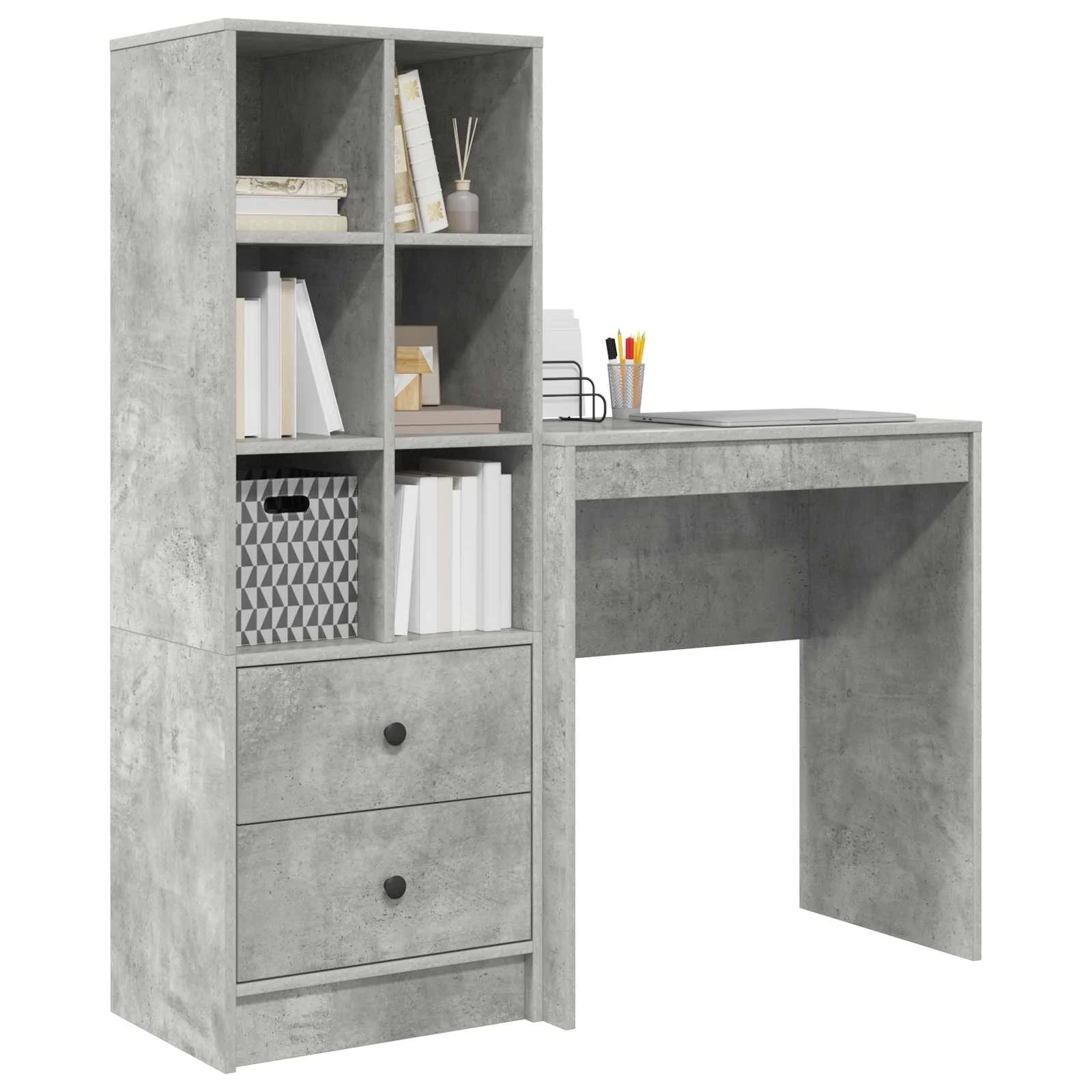 Bureau en 2 éléments 115,5 x 40 x 127 cm gris béton – vue de détail