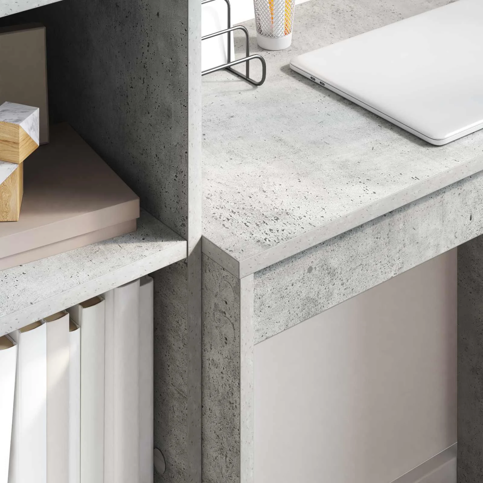 Bureau en 2 éléments 115,5 x 40 x 127 cm gris béton – vue en situation