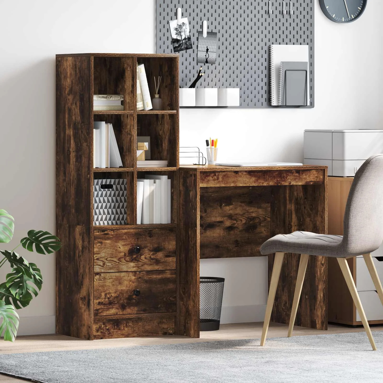 Bureau en 2 éléments 115,5 x 50 x 127 cm chêne fumé – vue d’ensemble