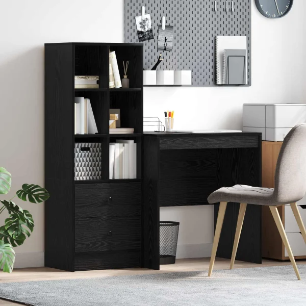 Bureau en 2 éléments 115,5 x 50 x 127 cm chêne noir – vue d’ensemble