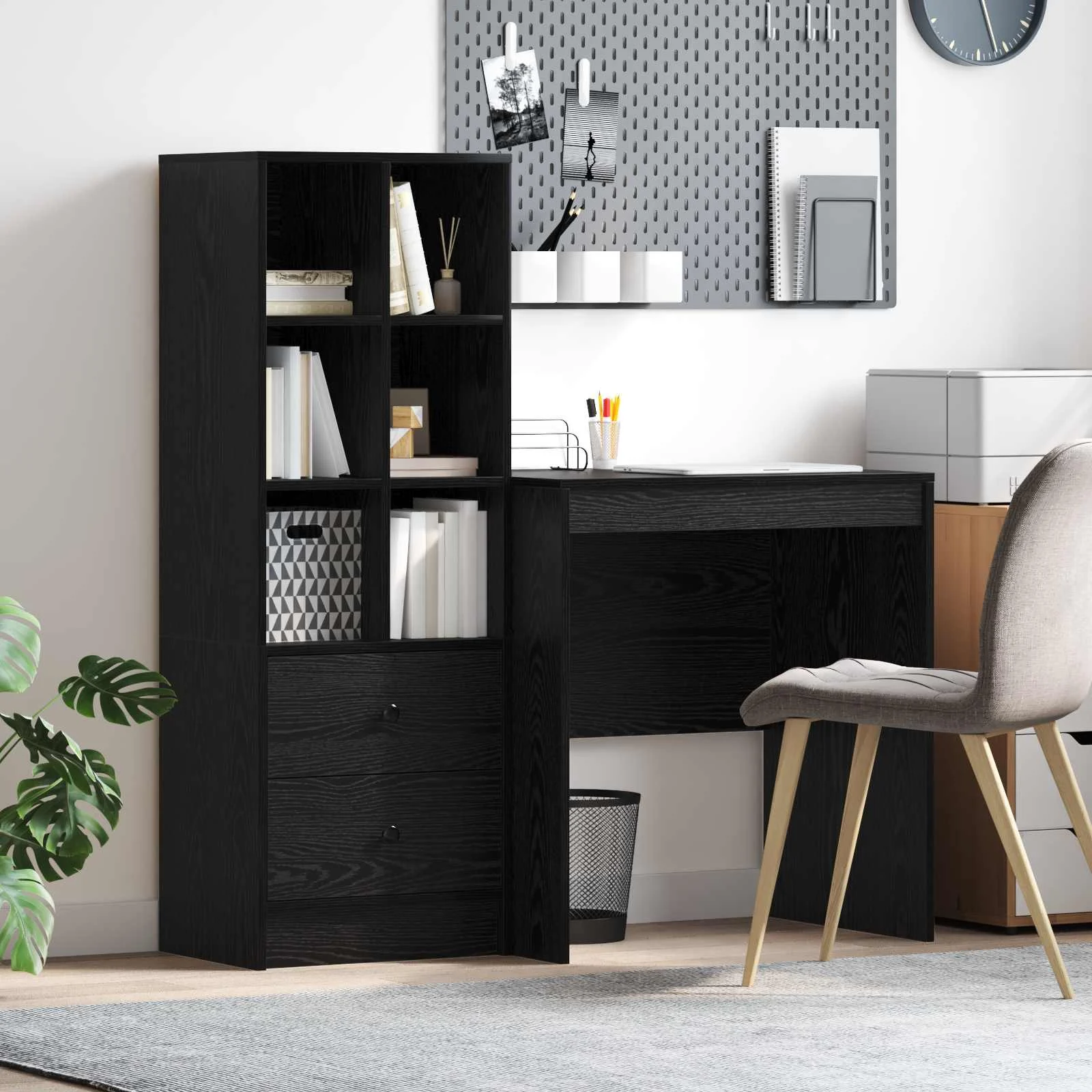 Bureau en 2 éléments 115,5 x 50 x 127 cm chêne noir – vue d’ensemble