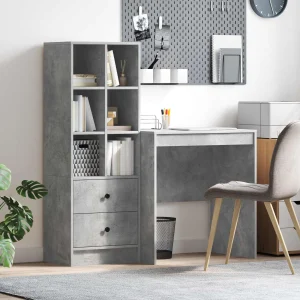 Bureau en 2 éléments 115,5 x 50 x 127 cm gris béton – vue d’ensemble