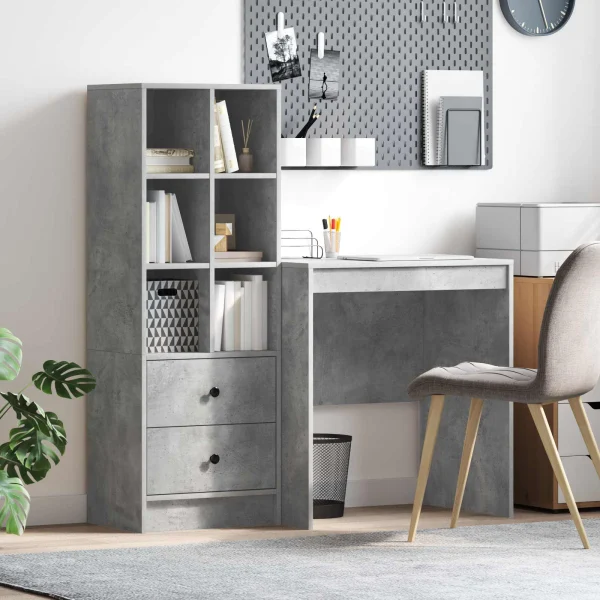 Bureau en 2 éléments 115,5 x 50 x 127 cm gris béton – vue d’ensemble