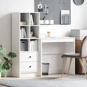 Bureau en 2 éléments 125,5 x 40 x 127 cm blanc – vue d’ensemble