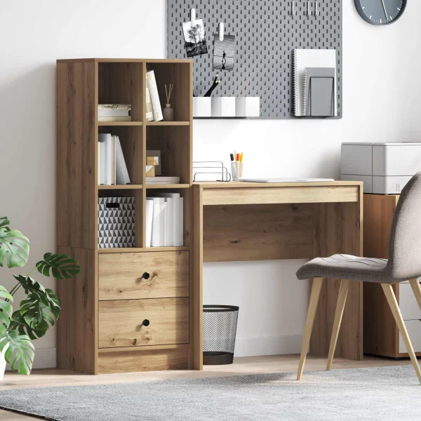 Bureau en 2 éléments 125,5 x 40 x 127 cm chêne artisanal – vue d’ensemble