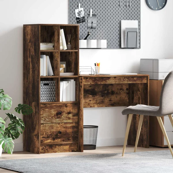 Bureau en 2 éléments 125,5 x 40 x 127 cm chêne fumé – vue d’ensemble