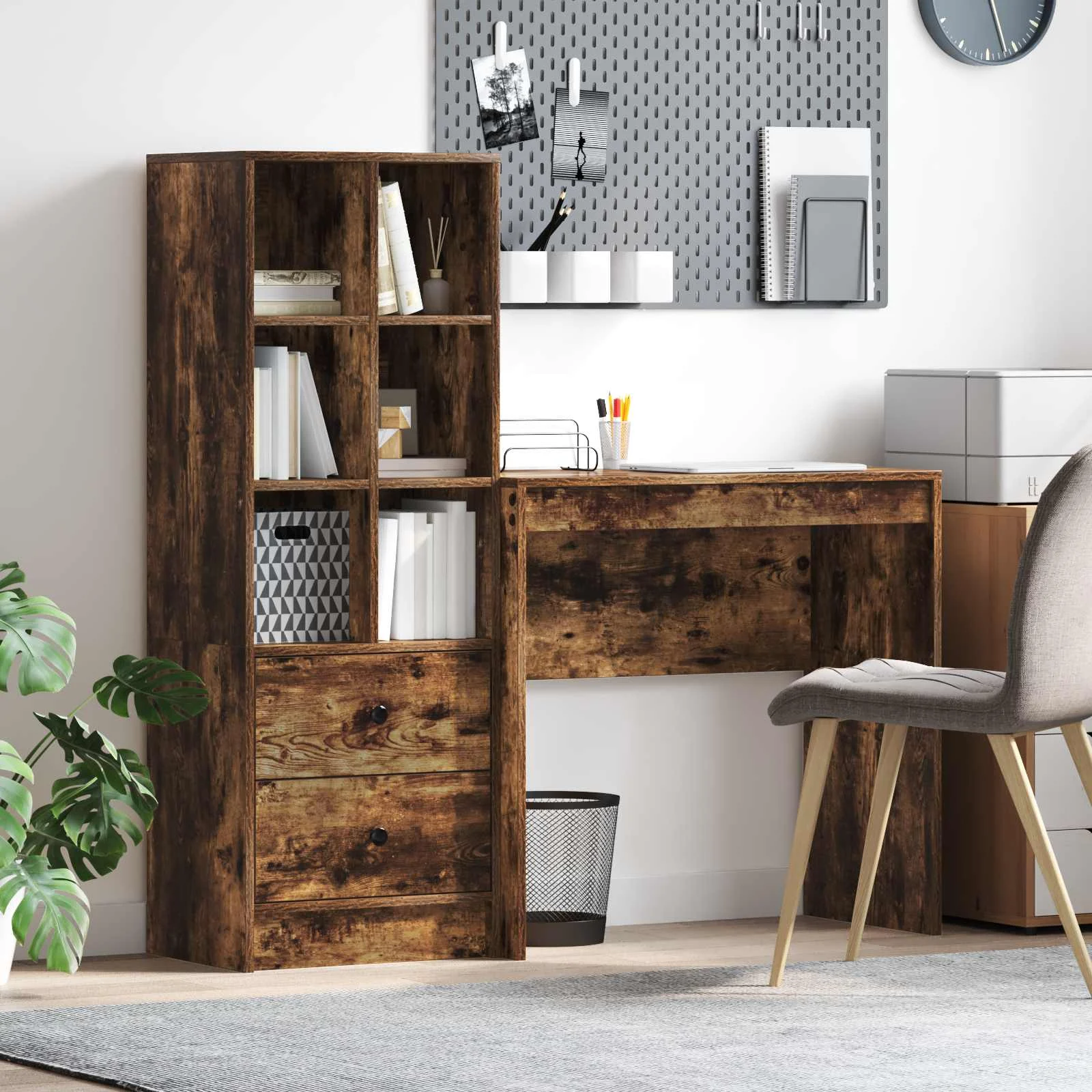 Bureau en 2 éléments 125,5 x 40 x 127 cm chêne fumé – vue d’ensemble
