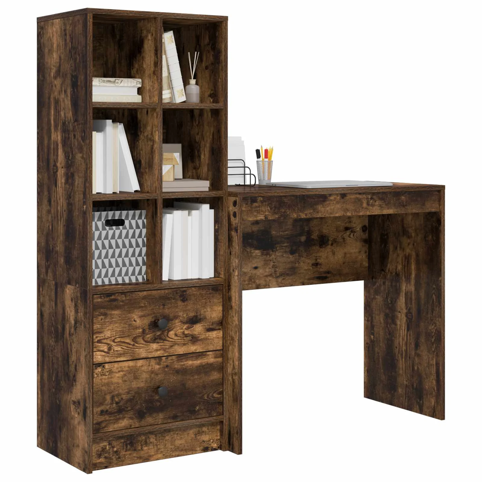 Bureau en 2 éléments 125,5 x 40 x 127 cm chêne fumé – vue de détail