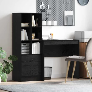 Bureau en 2 éléments 125,5 x 40 x 127 cm chêne noir – vue d’ensemble