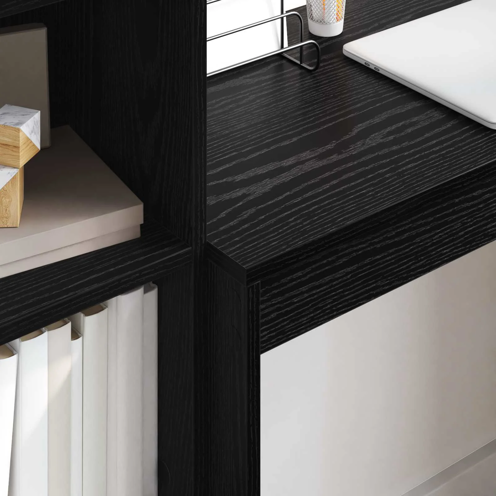 Bureau en 2 éléments 125,5 x 40 x 127 cm chêne noir – vue en situation