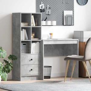 Bureau en 2 éléments 125,5 x 40 x 127 cm gris béton – vue d’ensemble