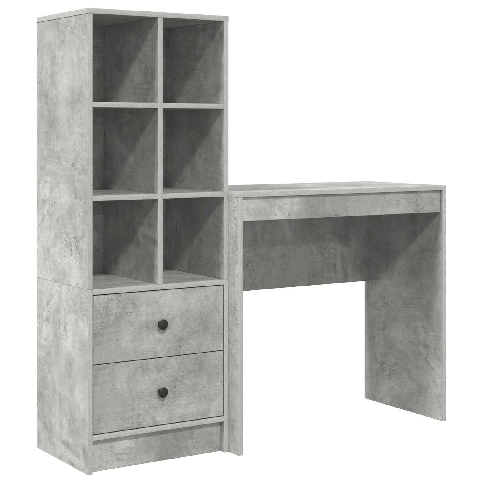 Bureau en 2 éléments 125,5 x 40 x 127 cm gris béton – vue de côté