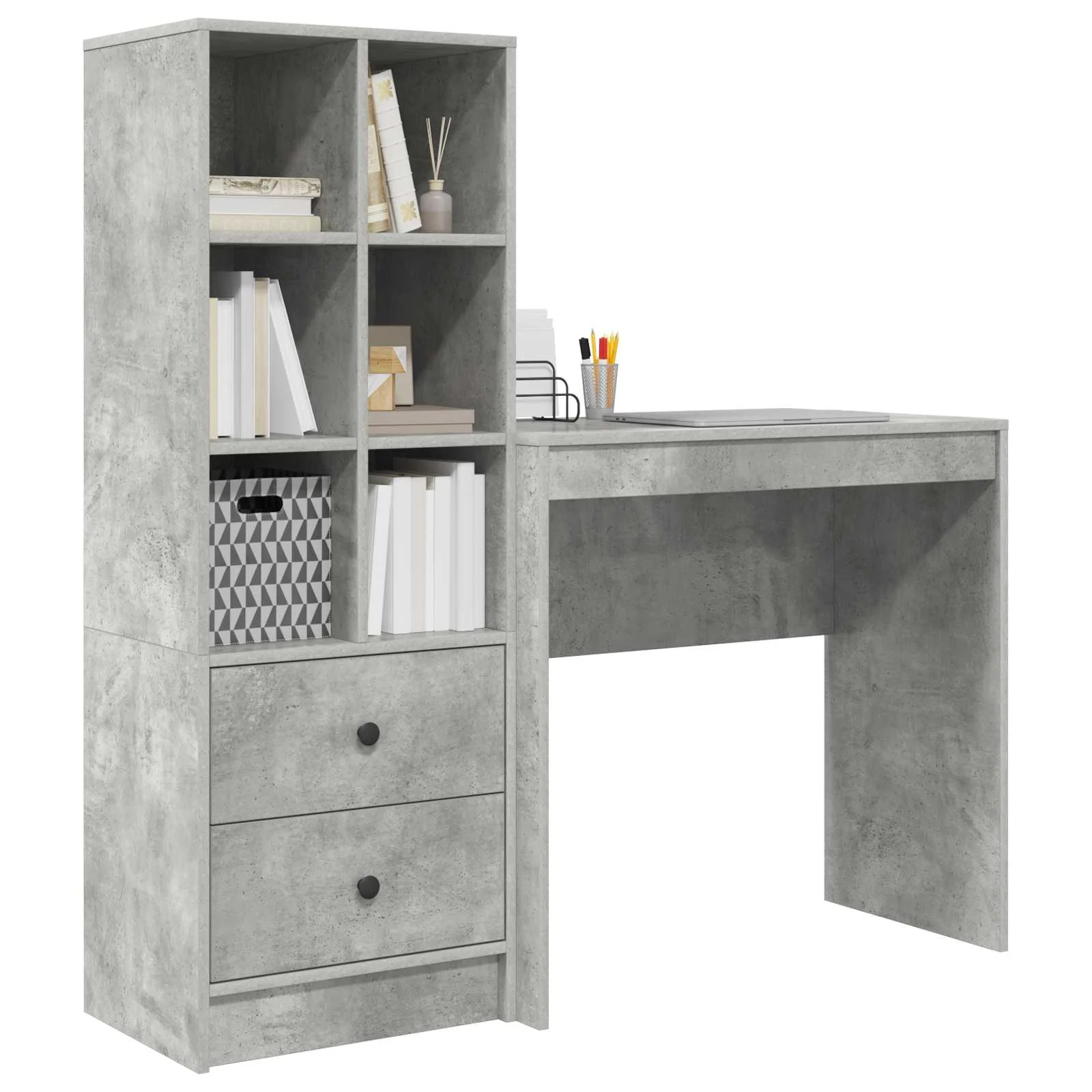Bureau en 2 éléments 125,5 x 40 x 127 cm gris béton – vue de détail