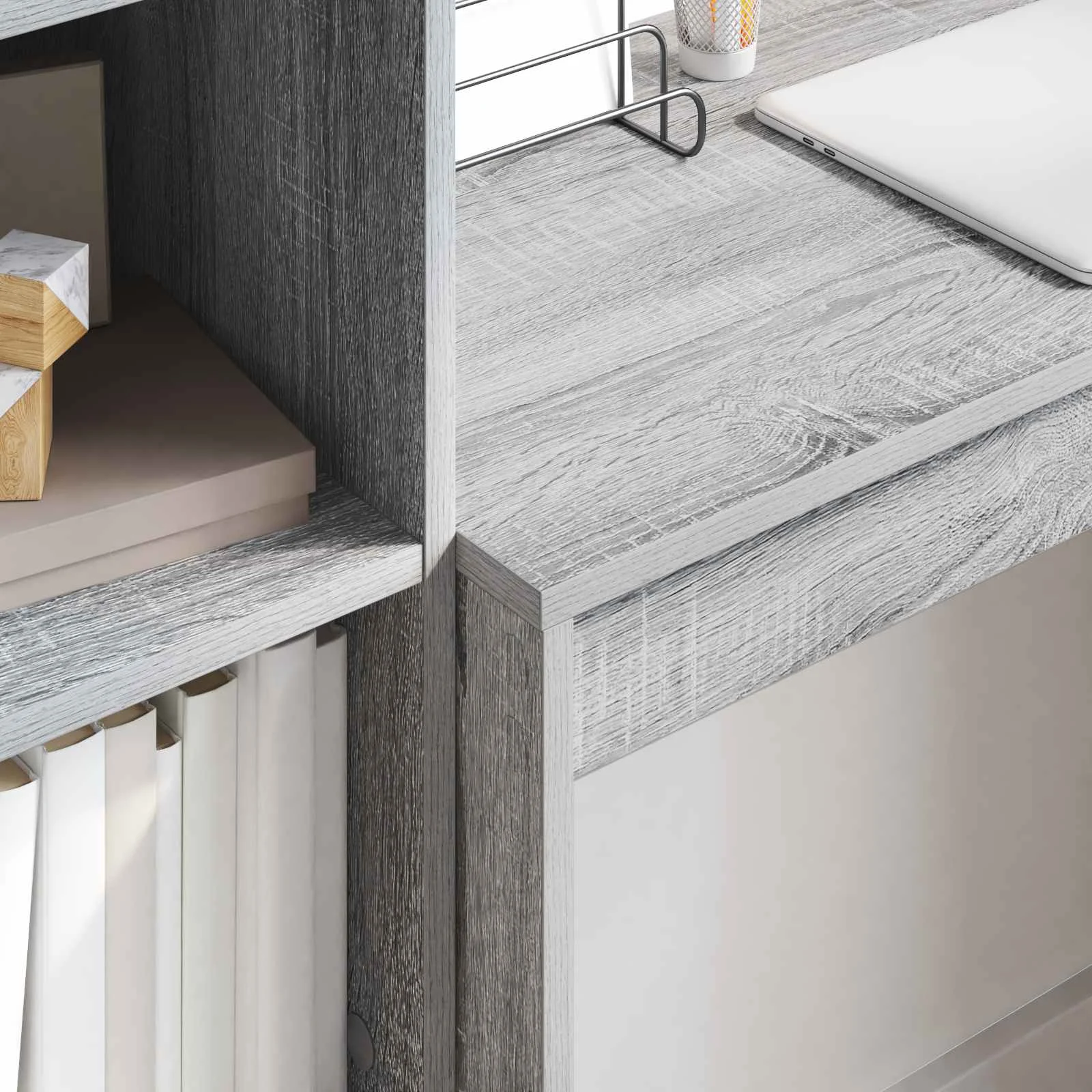 Bureau en 2 éléments 125,5 x 40 x 127 cm sonoma gris – vue en situation