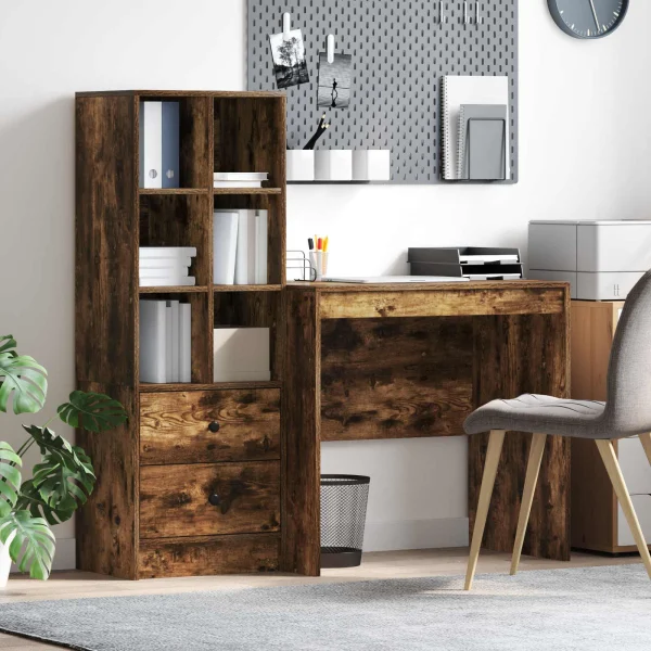 Bureau en 2 éléments 125,5 x 50 x 127 cm chêne fumé – vue d’ensemble