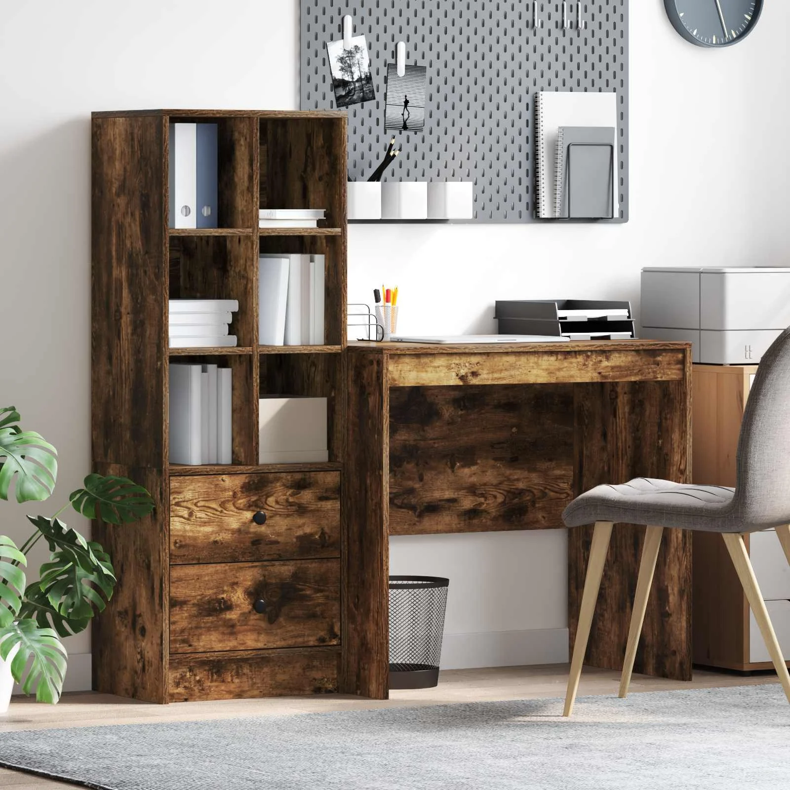 Bureau en 2 éléments 125,5 x 50 x 127 cm chêne fumé – vue d’ensemble