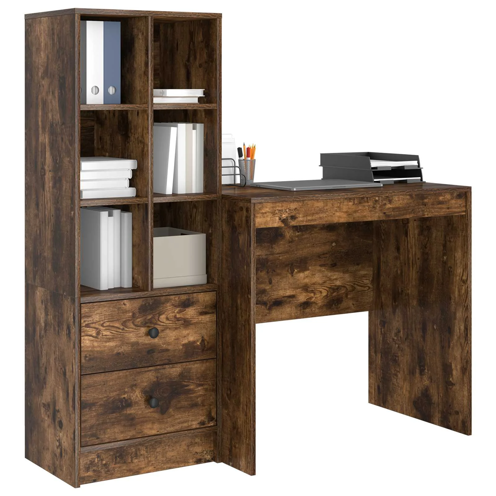 Bureau en 2 éléments 125,5 x 50 x 127 cm chêne fumé – vue de détail