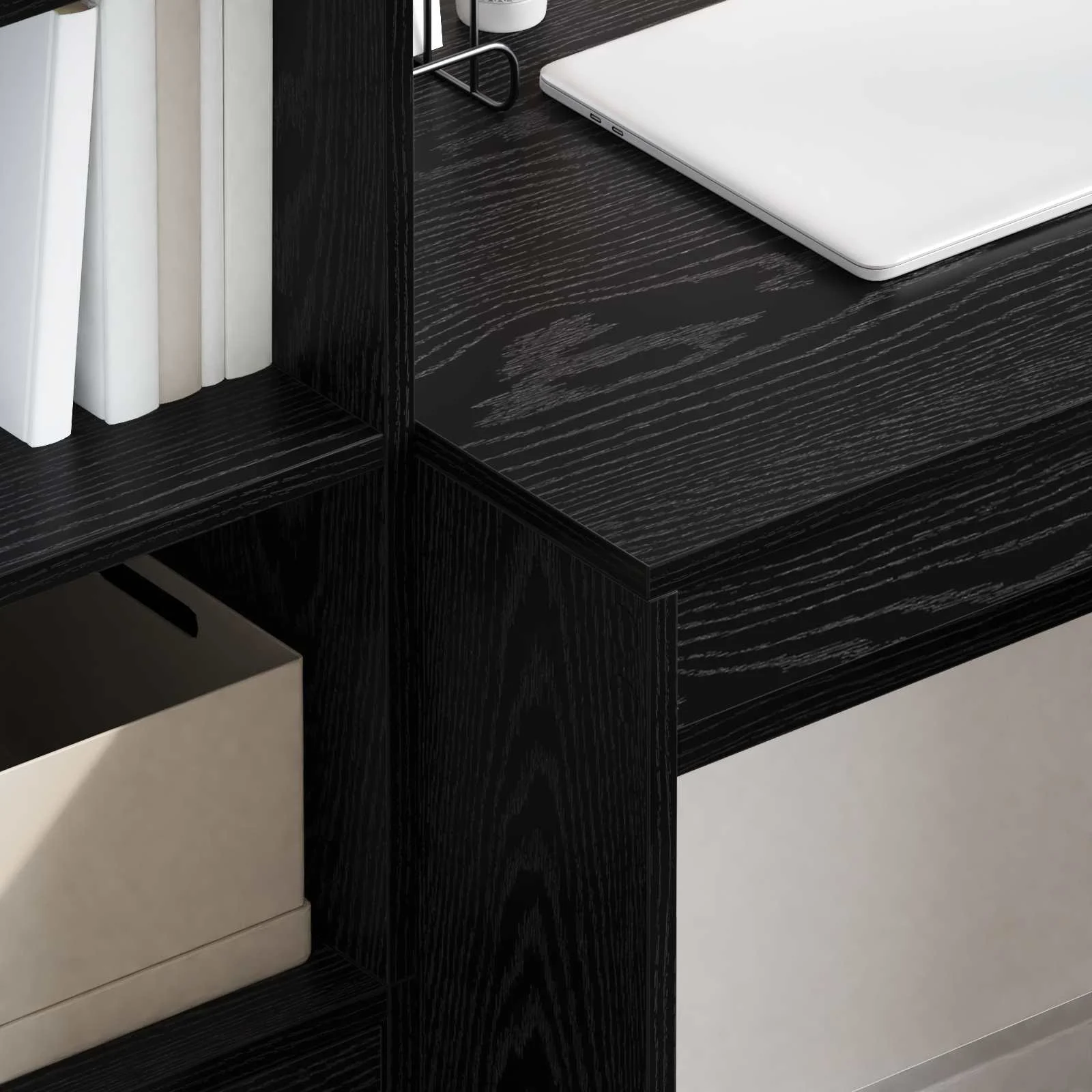 Bureau en 2 éléments 125,5 x 50 x 127 cm chêne noir – vue en situation