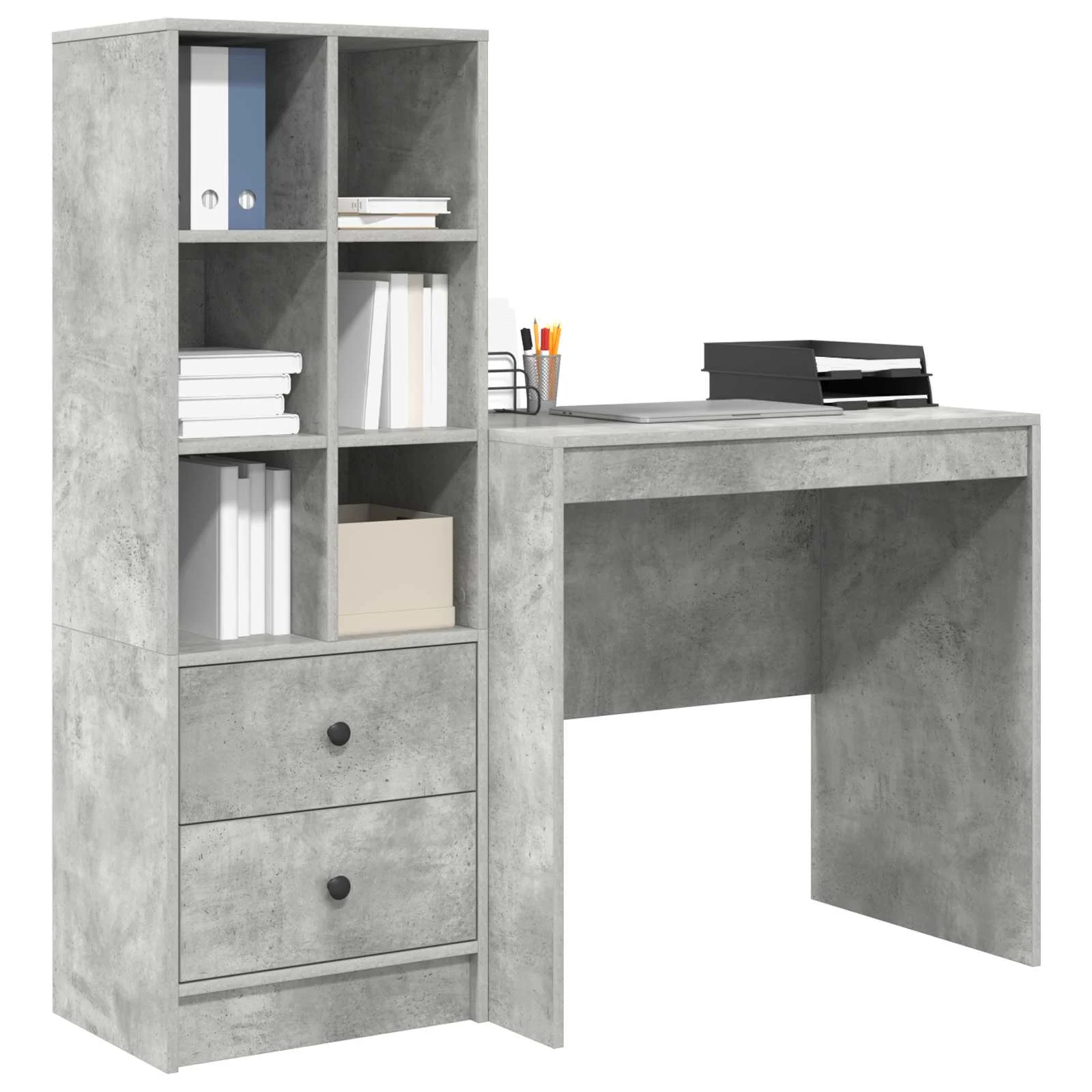 Bureau en 2 éléments 125,5 x 50 x 127 cm gris béton – vue de détail