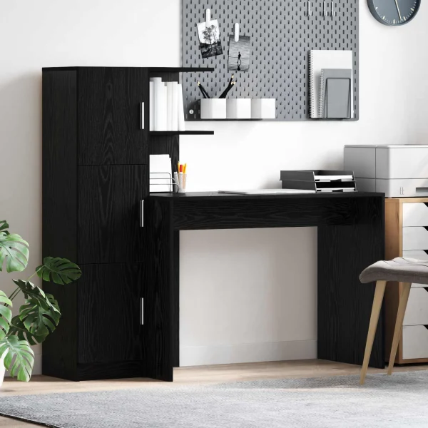 Bureau en 2 éléments 133,5 x 50 x 124 cm chêne noir – vue d’ensemble