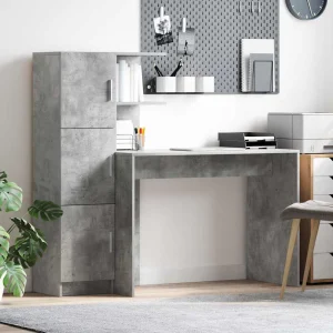Bureau en 2 éléments 133,5 x 50 x 124 cm gris béton – vue d’ensemble