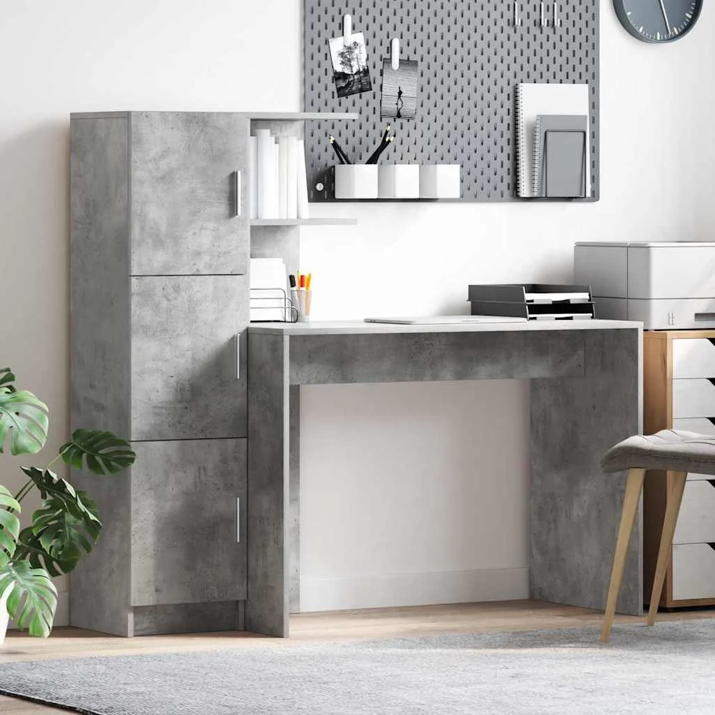 Bureau en 2 éléments 133,5 x 50 x 124 cm gris béton – vue d’ensemble