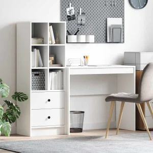 Bureau en 2 éléments 135,5 x 40 x 127 cm blanc – vue d’ensemble