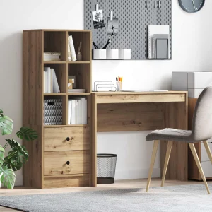 Bureau en 2 éléments 135,5 x 40 x 127 cm chêne artisanal – vue d’ensemble