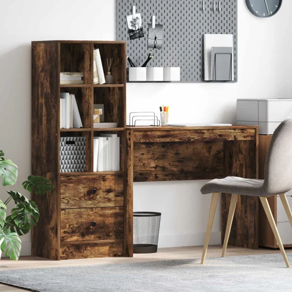Bureau en 2 éléments 135,5 x 40 x 127 cm chêne fumé – vue d’ensemble