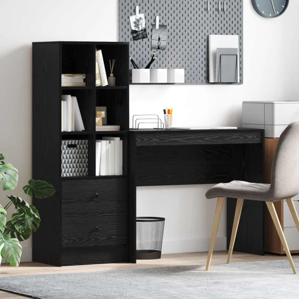 Bureau en 2 éléments 135,5 x 40 x 127 cm chêne noir – vue d’ensemble