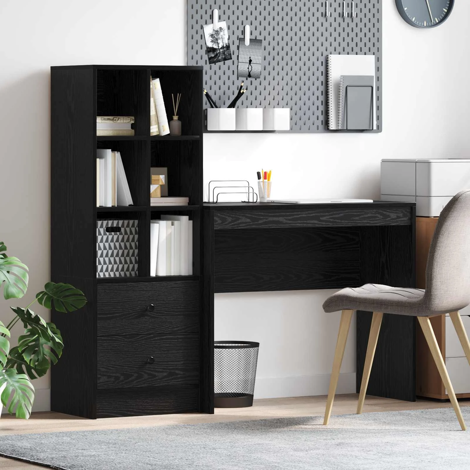 Bureau en 2 éléments 135,5 x 40 x 127 cm chêne noir – vue d’ensemble