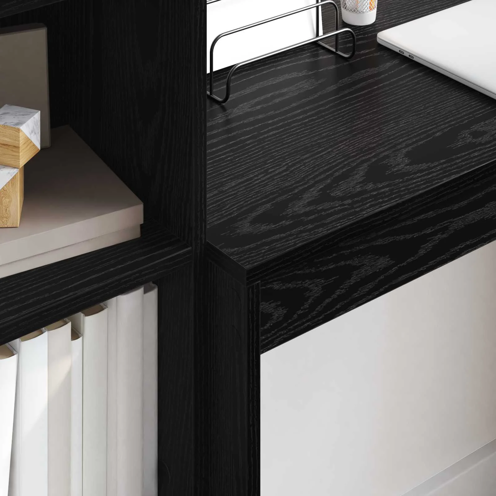 Bureau en 2 éléments 135,5 x 40 x 127 cm chêne noir – vue en situation