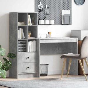 Bureau en 2 éléments 135,5 x 40 x 127 cm gris béton – vue d’ensemble
