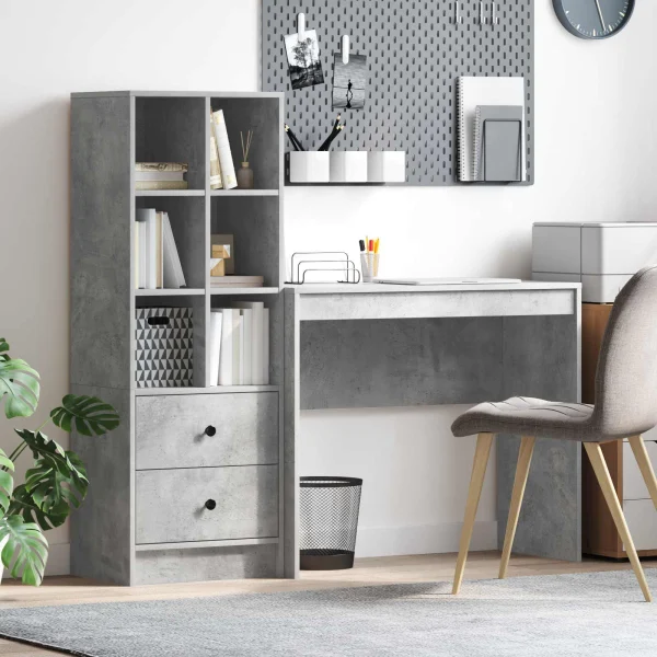 Bureau en 2 éléments 135,5 x 40 x 127 cm gris béton – vue d’ensemble