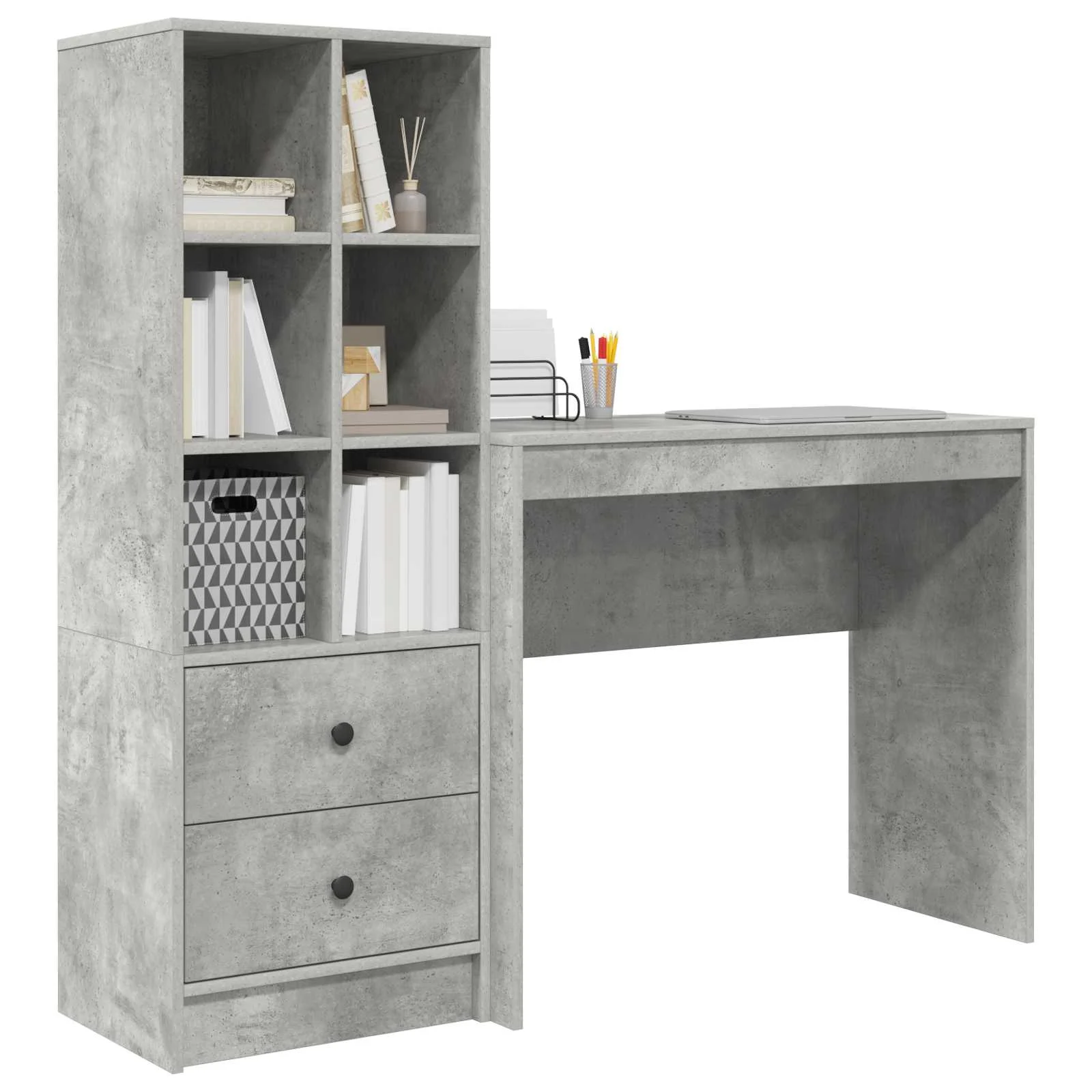 Bureau en 2 éléments 135,5 x 40 x 127 cm gris béton – vue de détail