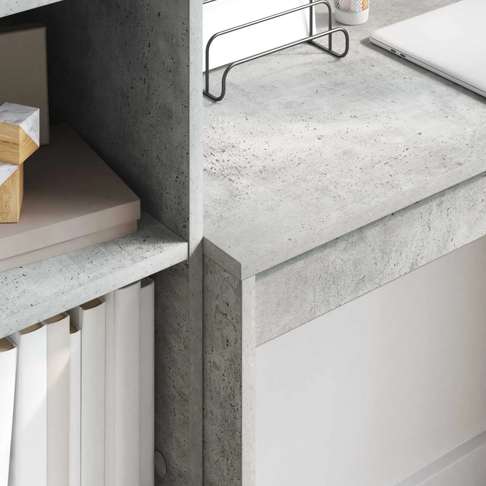 Bureau en 2 éléments 135,5 x 40 x 127 cm gris béton – vue en situation