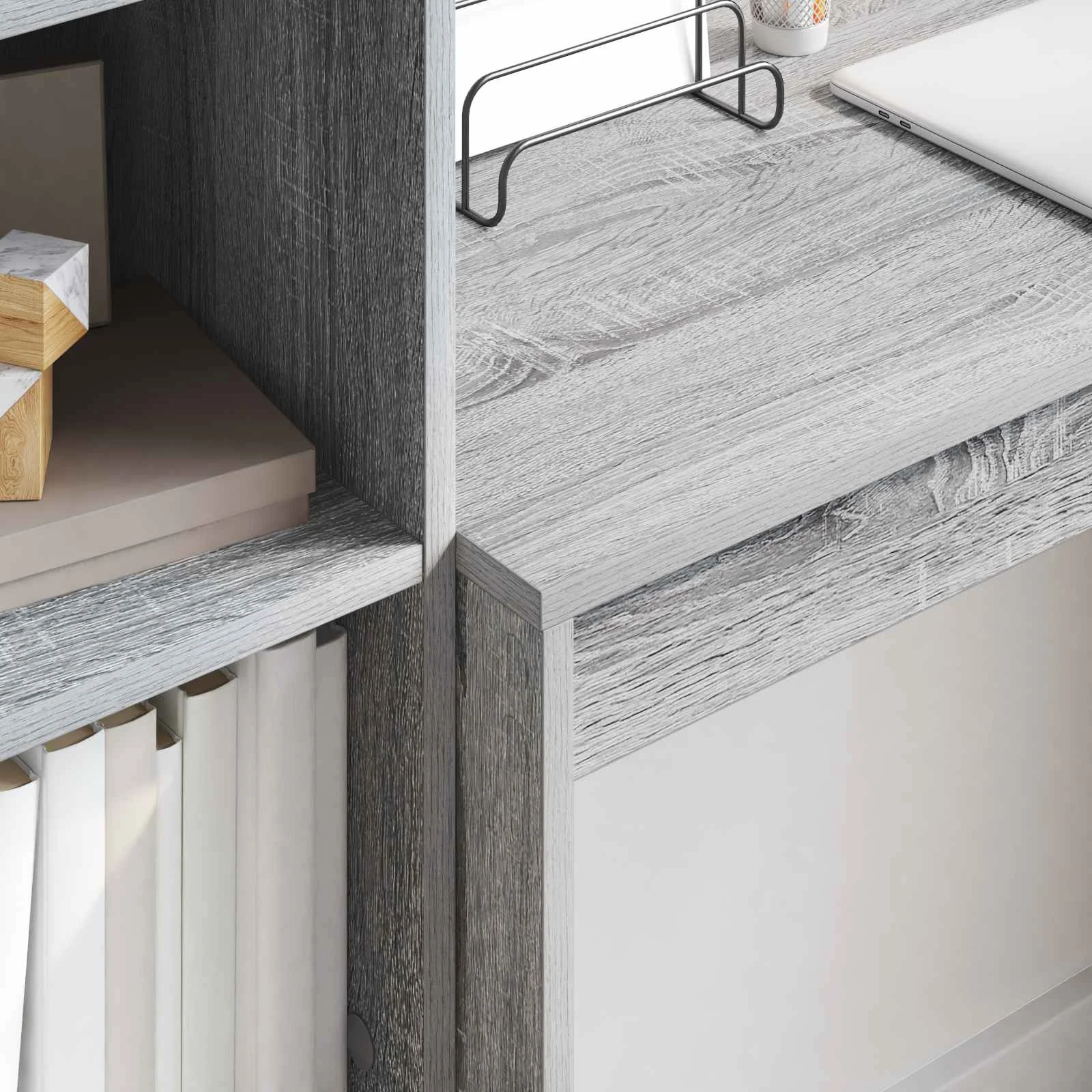 Bureau en 2 éléments 135,5 x 40 x 127 cm sonoma gris – vue en situation