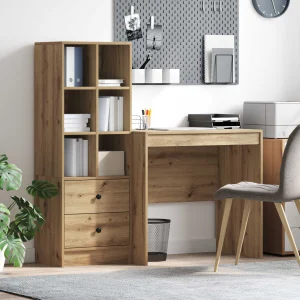 Bureau en 2 éléments 135,5 x 50 x 127 cm chêne artisanal – vue d’ensemble