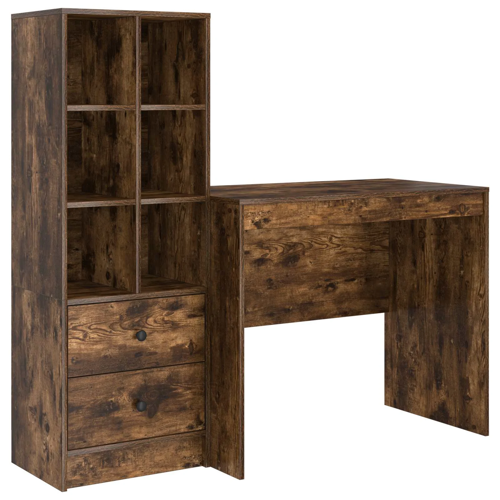 Bureau en 2 éléments 135,5 x 50 x 127 cm chêne fumé – vue de côté